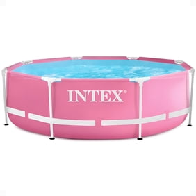 INTEX Round Metal Frame 8ft x 30in Above Ground Swimming Pool, Pink