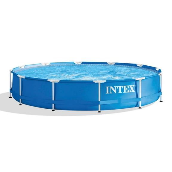 INTEX Round Metal Frame Above Ground Swimming Pool, Blue