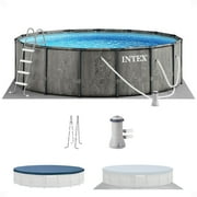 INTEX Round Prism Frame 15ft x 48in Above Ground Swimming Pool Set w/ Pump