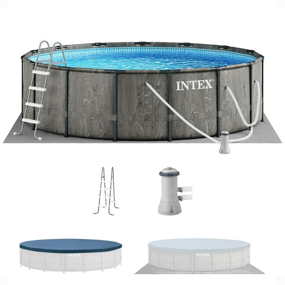 INTEX Round Prism Frame 15ft x 48in Above Ground Swimming Pool Set w/ Pump
