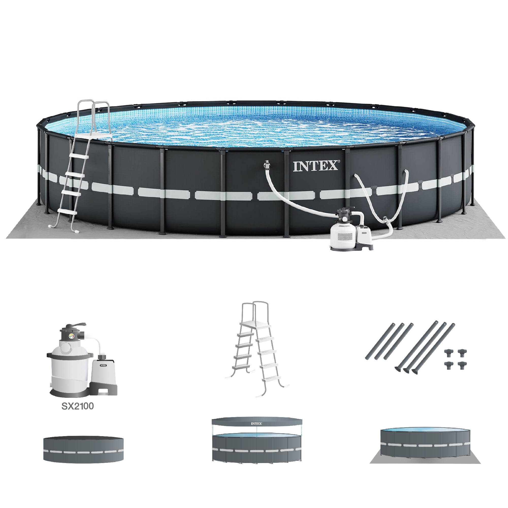 18ft x 52in Round Above Ground Pool with Sand Filter Pump
