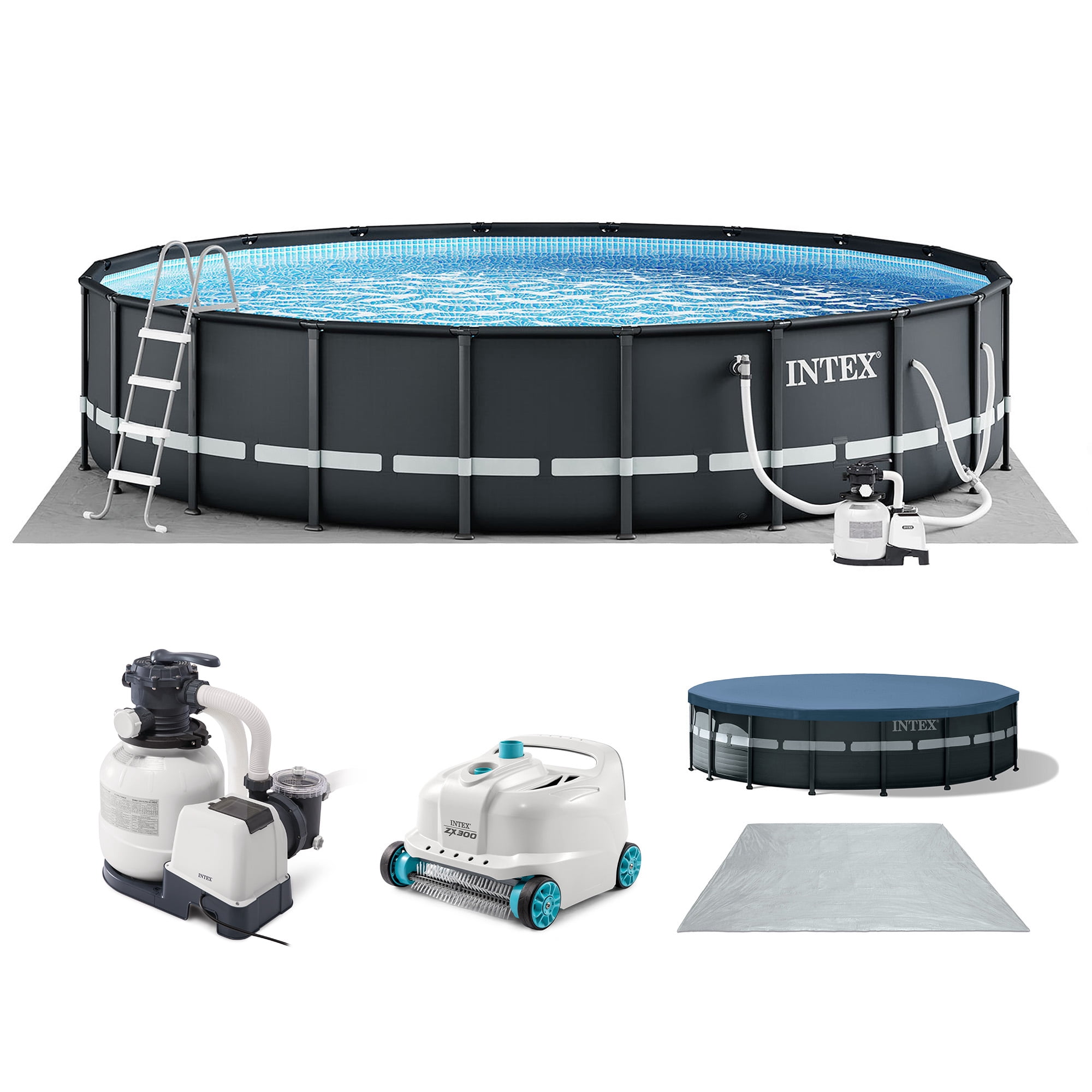 INTEX 20ft x 48in Ultra XTR Above Ground Swimming Pool, Sand Filter Pump, & Automatic Vacuum Cleaner