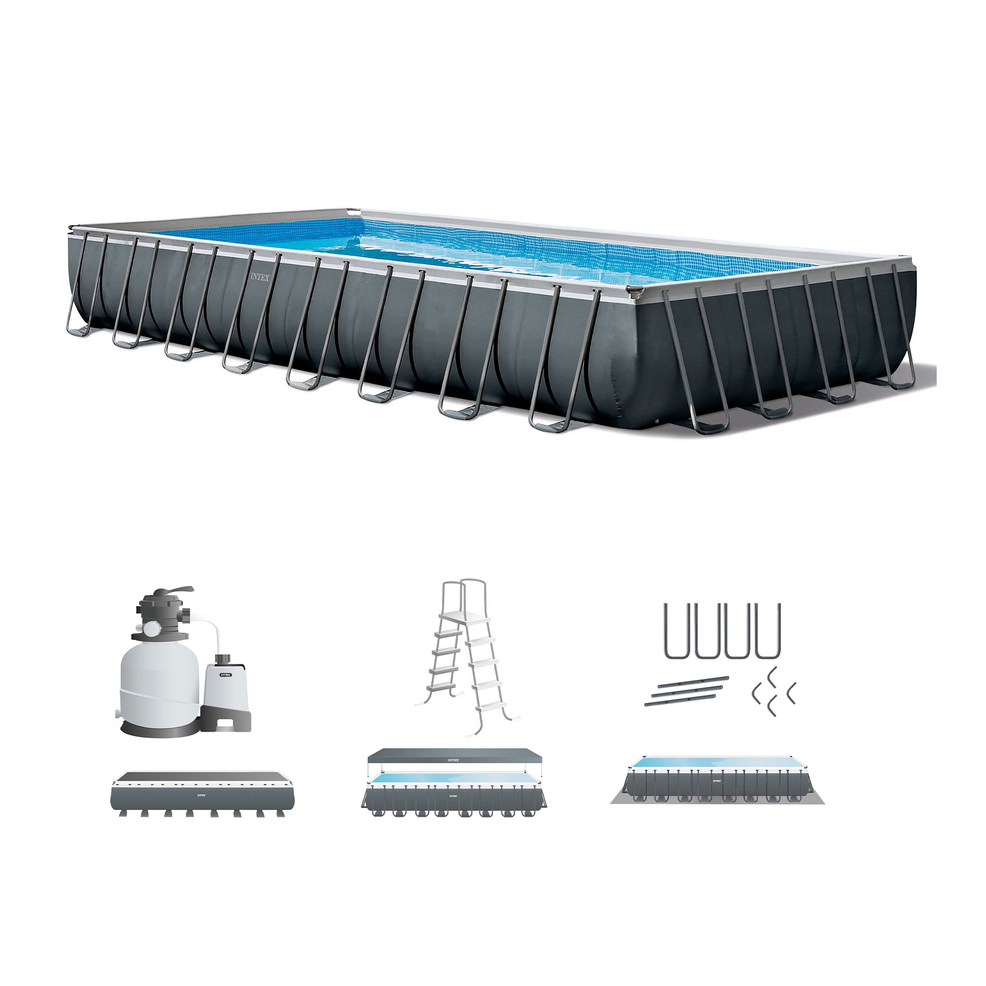 Intex 32' x 16' x 52" Gray Rectangular Ultra Frame Pool with Pump