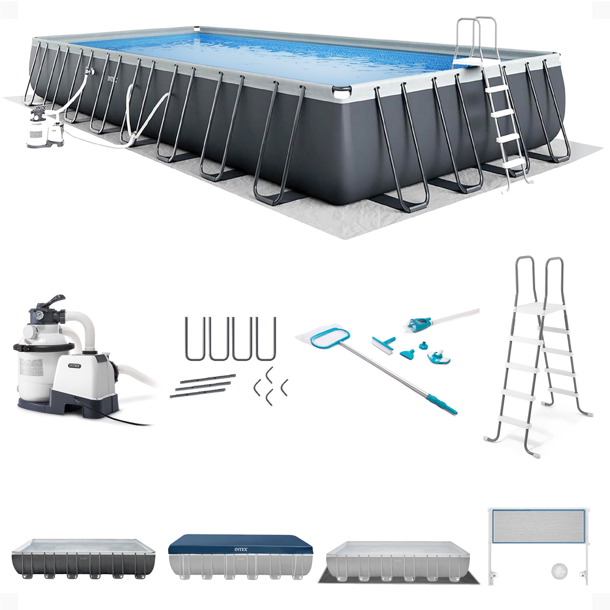 INTEX Ultra XTR Rectangular Outdoor Metal Frame Pool Set with Sand