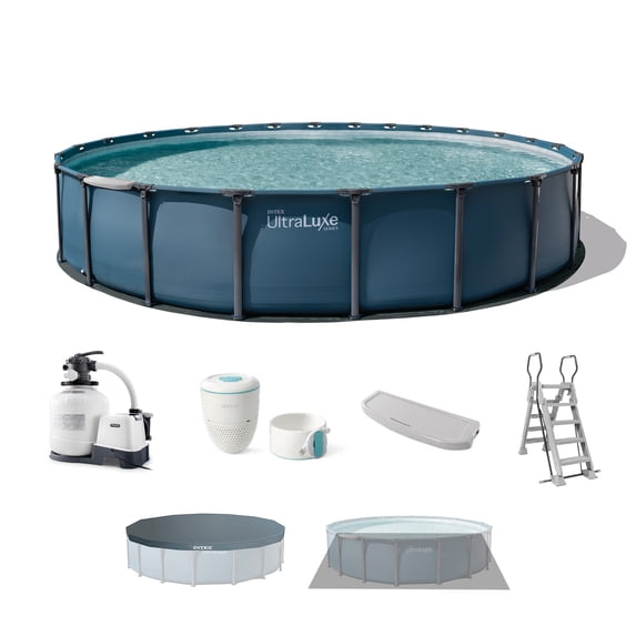 INTEX UltraLuxe 24ft x 52in Round Above Ground Pool Set, Sand Pump, & Saltwater System