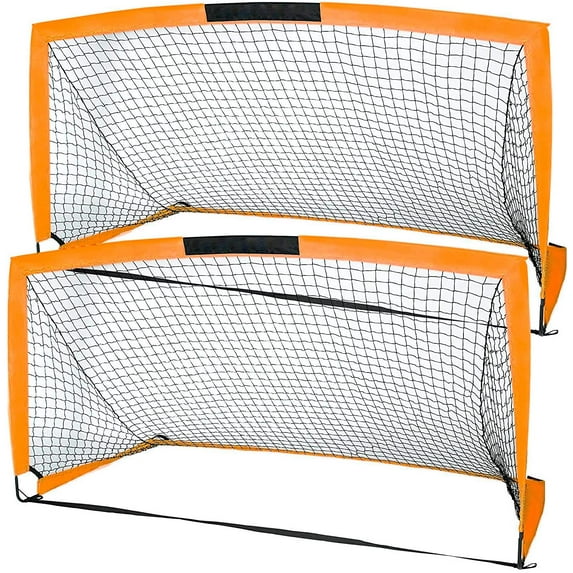 INTEY 6'x4' Soccer Goals, Set of 2 Foldable Soccer Nets for Backyard for Kids and Teens,Orange