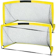 INTEY 6'x4' Soccer Goals, Set of 2 Foldable Soccer Nets for Backyard for Kids and Teens,Yellow