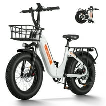 INTHEAIR Colts Electric Folding Bike 20" x 4.0 Fat Tire ebike for Adults Step Thru Foldable Electric Bicycle with 750W Motor, 48V 13AH-White