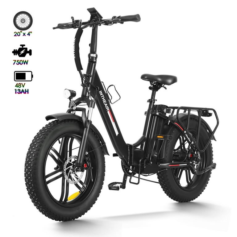 INTHEAIR RANGER Electric Bike Foldable 20 x 4 Fat Tire ebike for Adults  Black Step-Thru Electric Folding Bicycles 750W Motor 48V 13AH Battery Ebikes