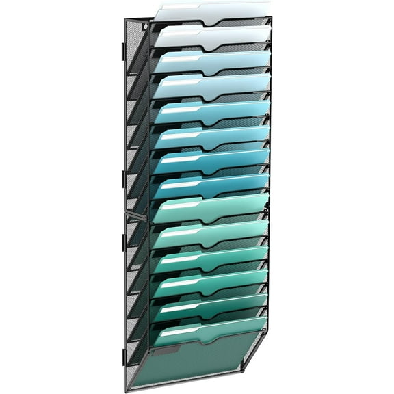 INTIGE 14-Tier Metal Wall Organizer, Mount Hanging File Organizer for Home, Office, Black, Screw Installation