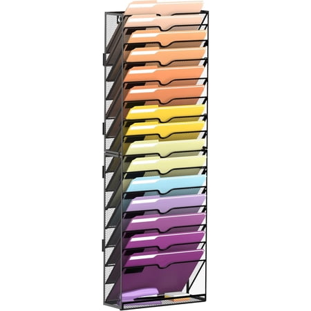 INTIGE 16-Tier Wall File Organizer for Papers, Hanging Wall File Holder Great for Office Home, Black