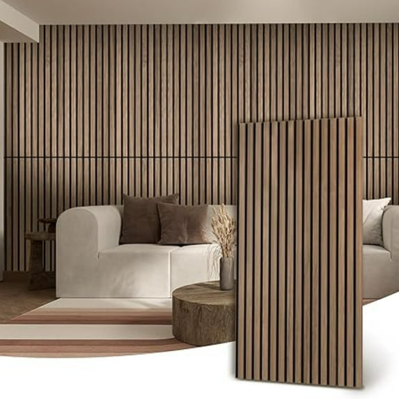 INTIGE 2 Pcs Stave Soundproof Wall Panels, 48 x 24.5 inch, Decoration Wall Panels, Walnut Color