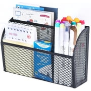 INTIGE 3-Grid Mesh Wall Mount Pencil Holder, Small Magnetic locker accessories, Black