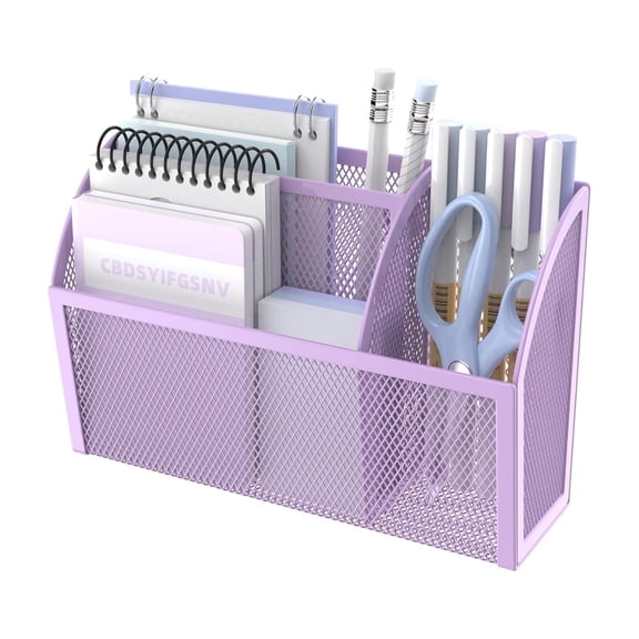 INTIGE 3-Grid Metal Magnetic Storage Box with Pen Holder, Metal Organization Basket, Purple, 1 Pcs