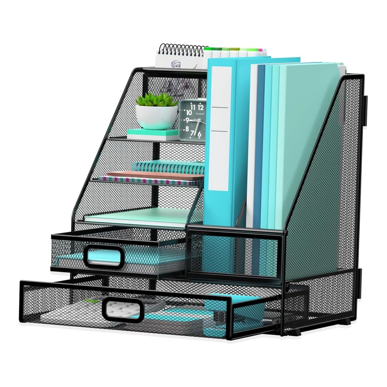 INTIGE 3 Tier Desk Organizer with File Holders and Drawer, Paper Letter ...