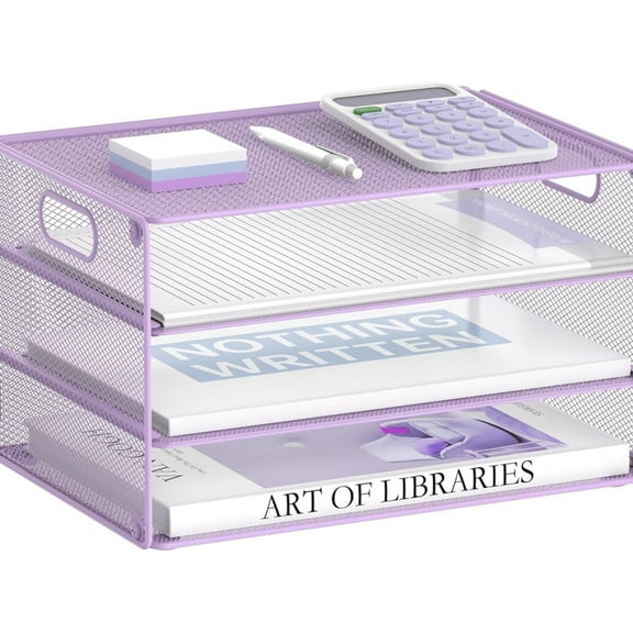 INTIGE 3-Tier File Organizer with Handles, Mesh Desktop Storage Cabinet, Suitable for Home and Office