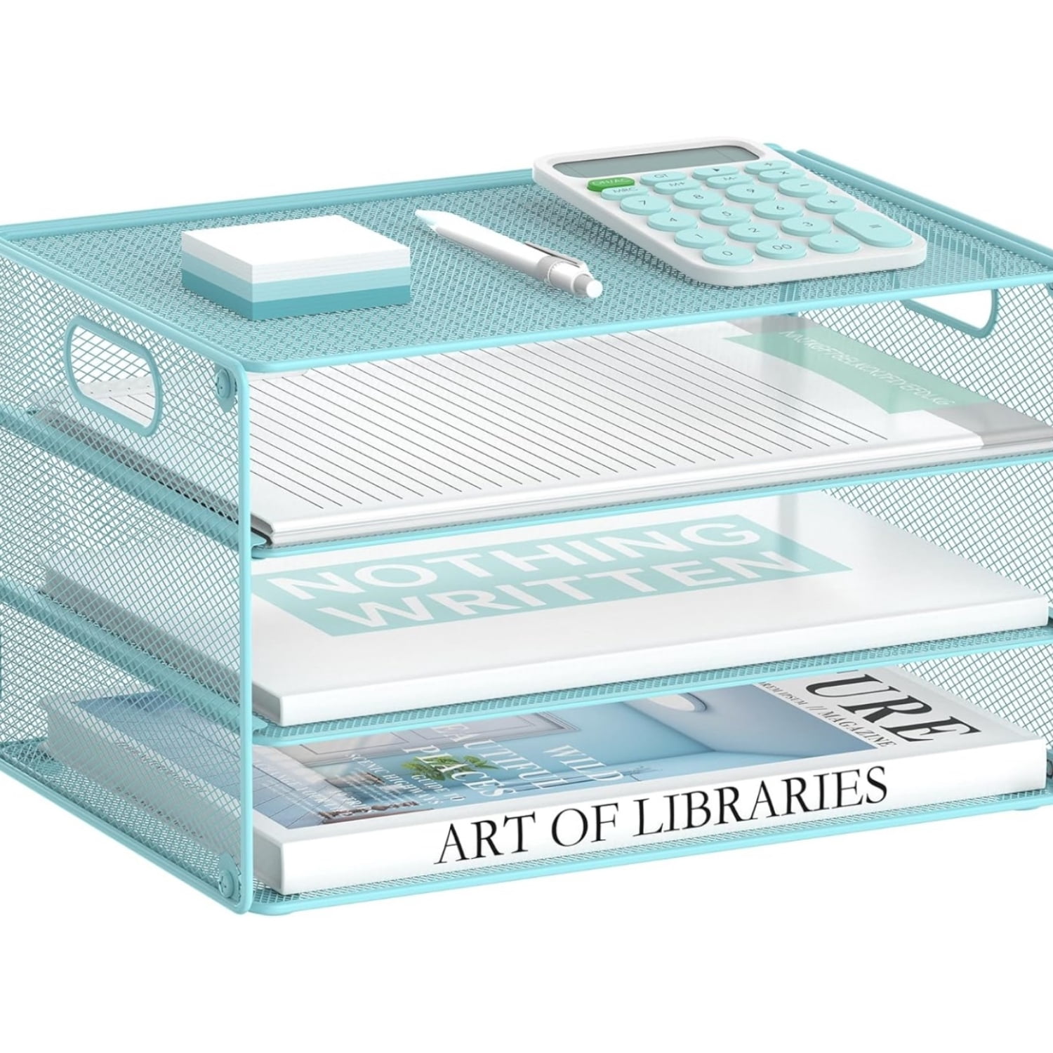 INTIGE 3-Tier File Organizer with Handles, Mesh Desktop Storage Cabinet, Suitable for Home and Office
