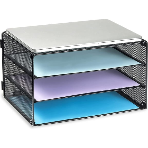 INTIGE 3-Tier Metal Desk File Organizer, Paper Organizer for Office and Home, Black, 1 Piece