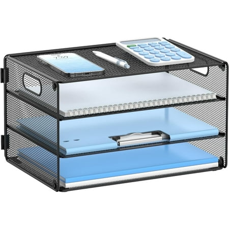INTIGE 3-Tier Metal Desktop File Storage Organizer with Handle for Home and Office, Black, Assembly