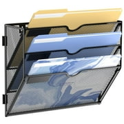 INTIGE 3 Tier Metal Wall File Holder, Hanging File Organizer for Papers & Folders, Black