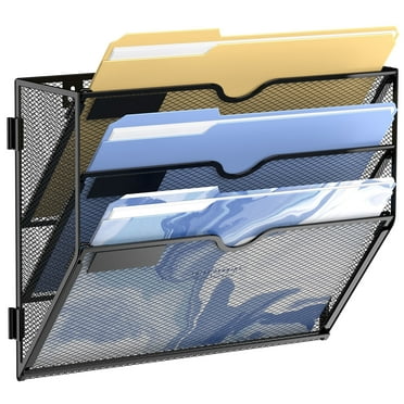 INTIGE 3 Tier Metal Wall File Holder, Hanging File Organizer for Papers & Folders, Black