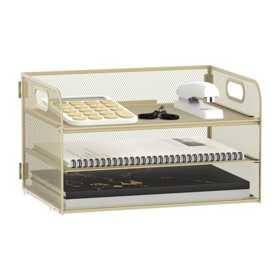 INTIGE 3 Tier Paper Tray Organizer, Mesh Desktop File Organizer with Handles