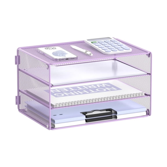 INTIGE 3-Tier Paper Tray Storage Rack, Metal Mesh Storage Box, Desktop Organizers and Accessories