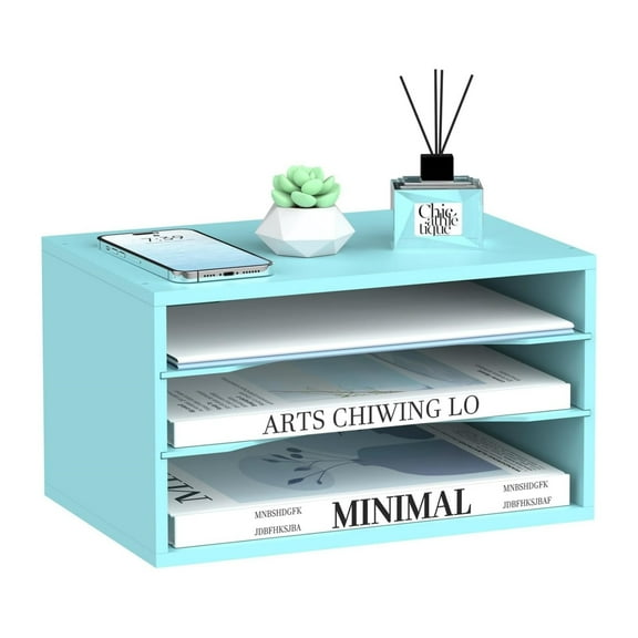INTIGE 3 Tier Wood Desktop Organizer, Paper File Organizer for Desk, Paper Letter Literature Mail Sorter