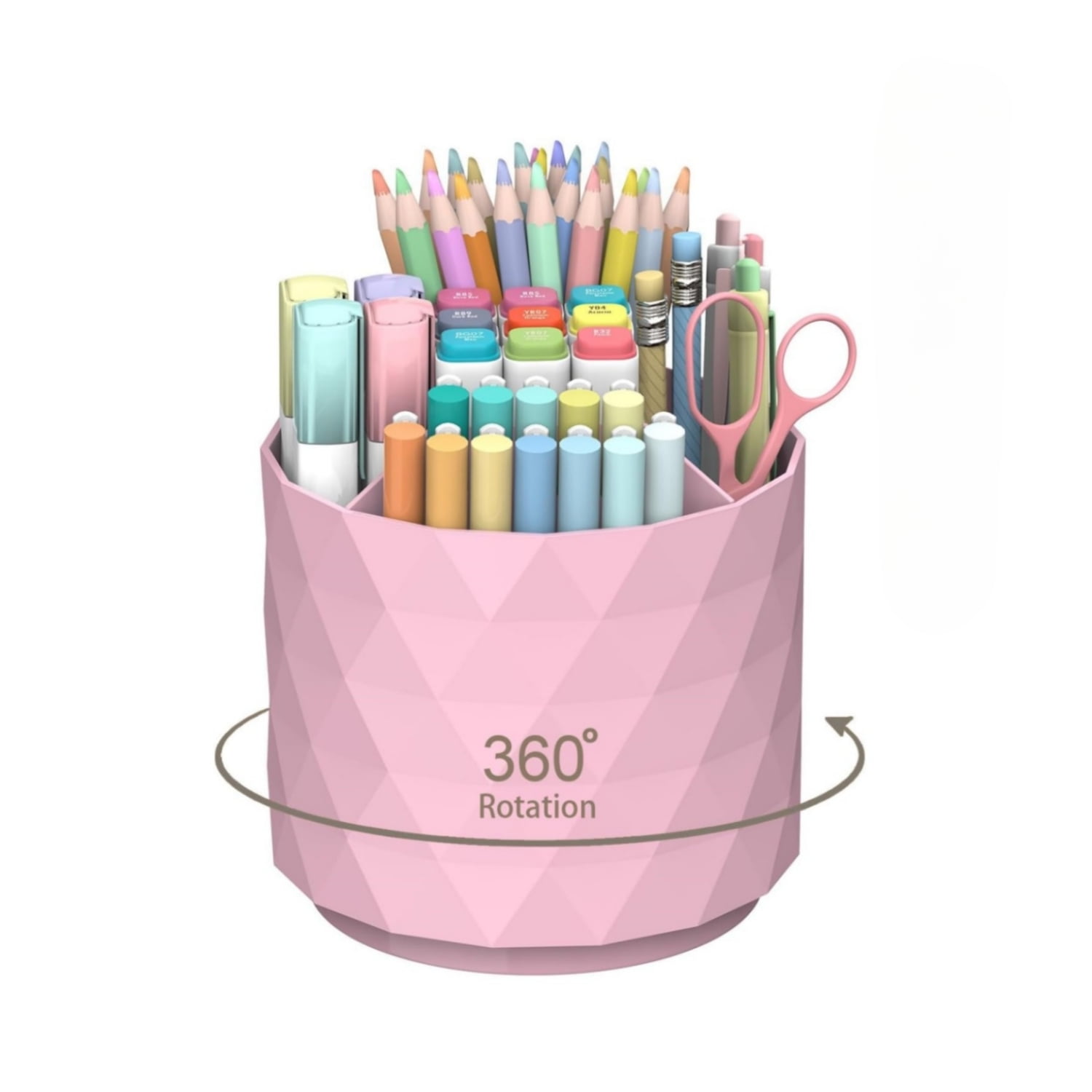 INTIGE 360 Degree Rotating Pen Holder, Desk Organizer Sparkling Diamond-like Pencil Holder, Large Capacity with 5 Slots, Cute Office Supplies Pencil Cup Desktop Storage Stationery