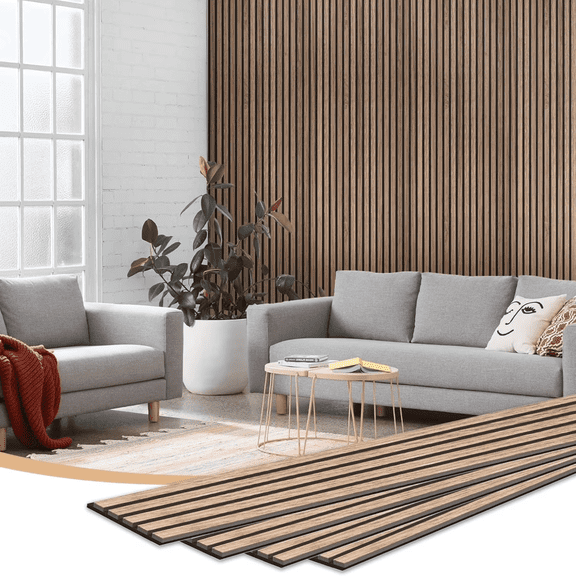 INTIGE 4-Pack 92.5 x 7.87in. WPC Acoustic Slat Wall Panel for Modern Interior Decor, TV Background, Living Room,