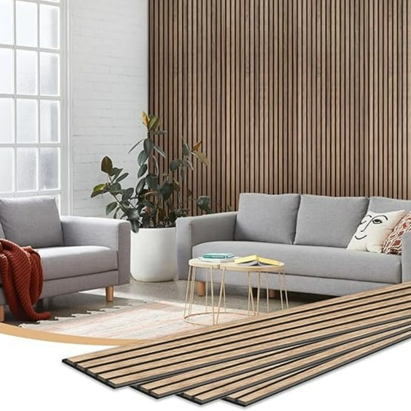 INTIGE 4 Pcs 3D Wood Slat Wall Panel, 94.48” x 7.87” Acoustic Wood Wall Panels for Bedroom, Recording Studio