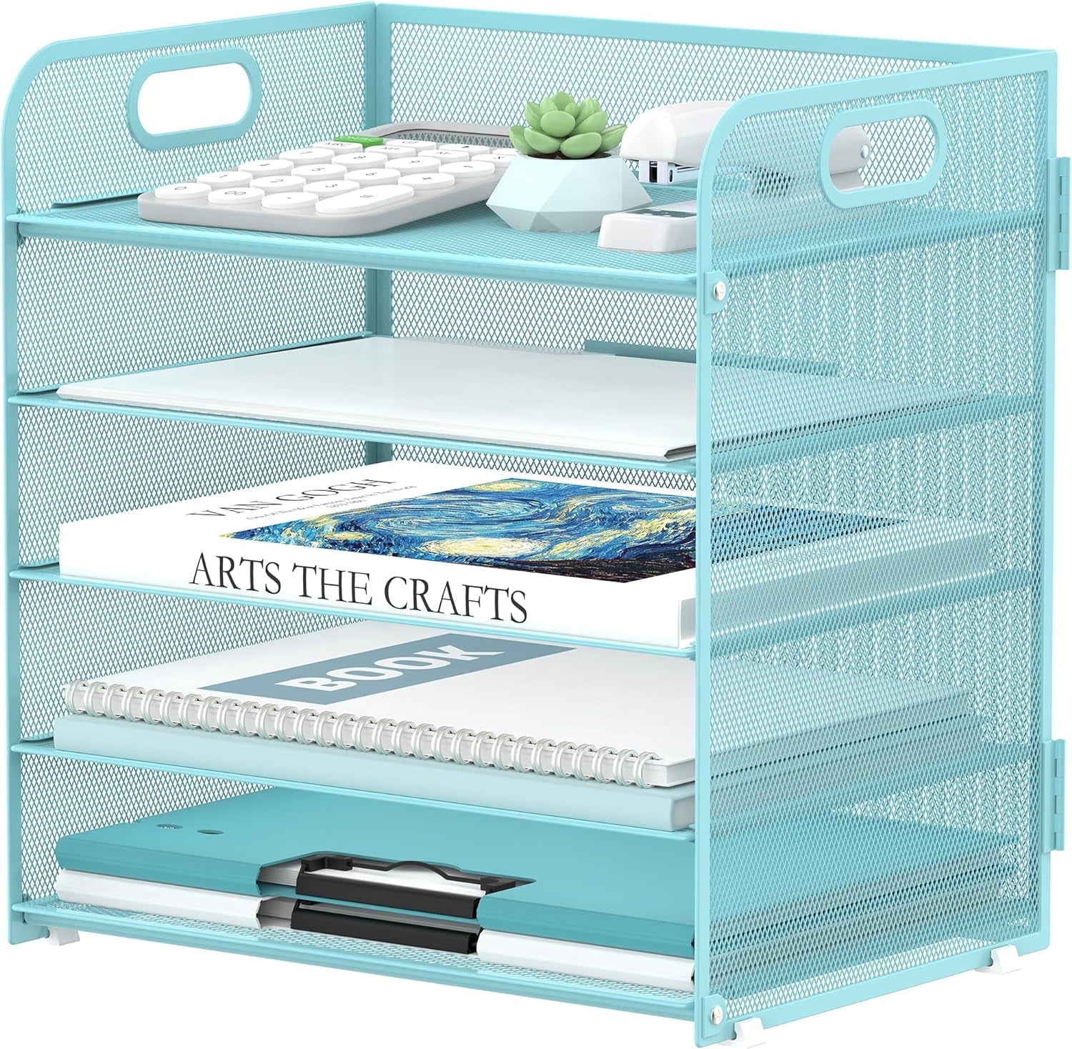 INTIGE 5-Compartment Desktop Organizer and Pencil Holder with Handle, Light Blue, 1 Piece