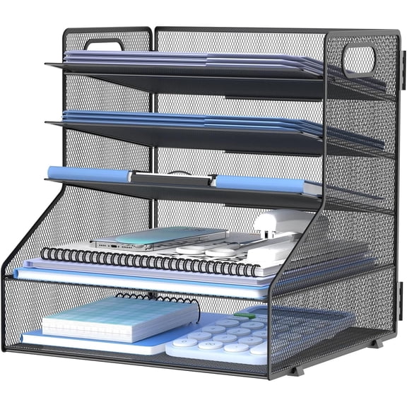INTIGE 5-Tier Desk File Organizer, Metal Letter Paper Tray, Desktop Organizers and Accessories for Home Office Supplies