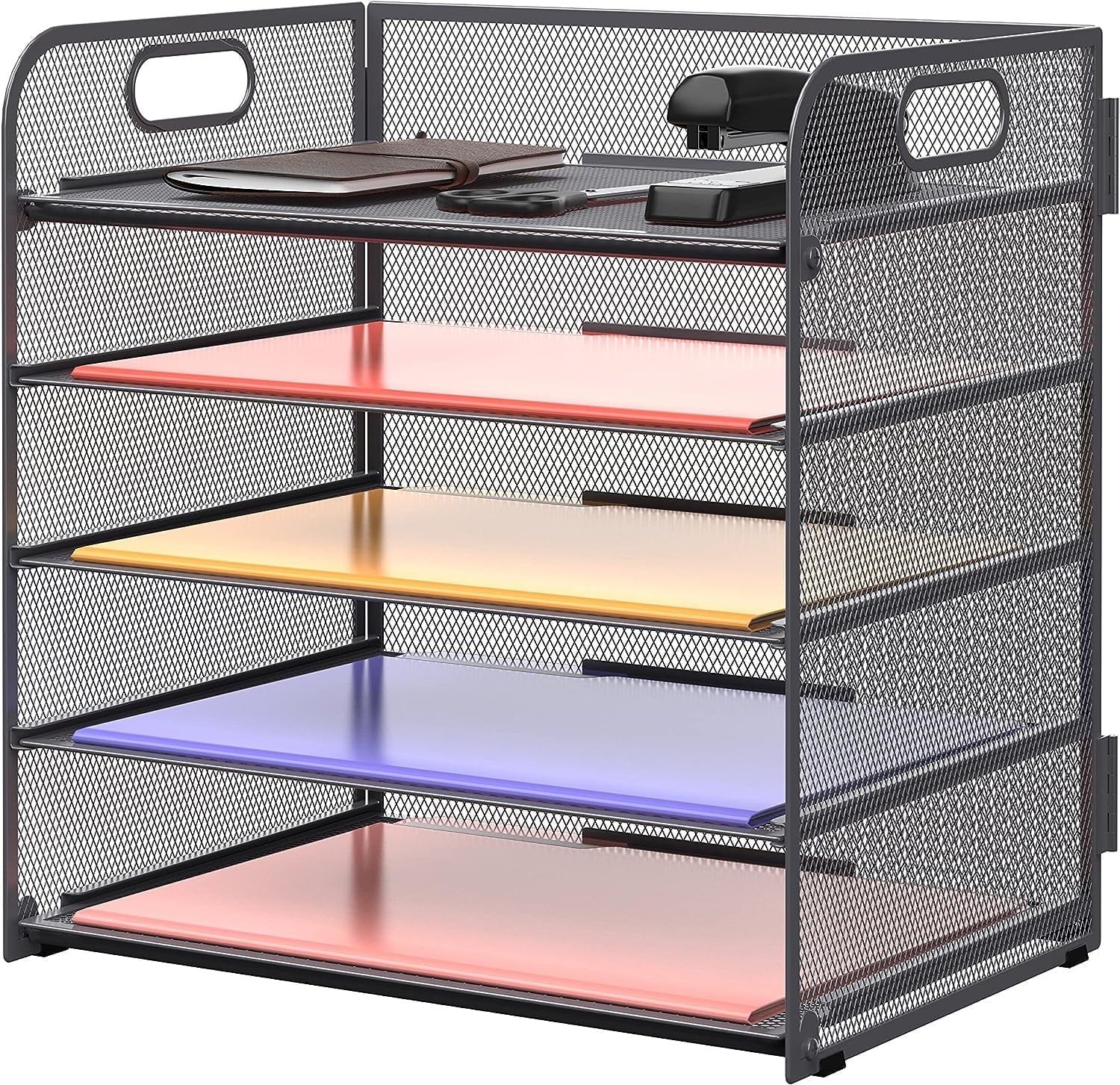 INTIGE 5-Tier Desk File Organizer & Paper Sorter Organizer with Handle, Gray