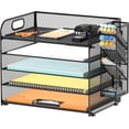 thumbnail image 1 of INTIGE 5 Tier Desk File Organizer with Handle and Pen Holders, Metal Paper Organizer for Office Supplies, Black, 1 Piece, 1 of 6