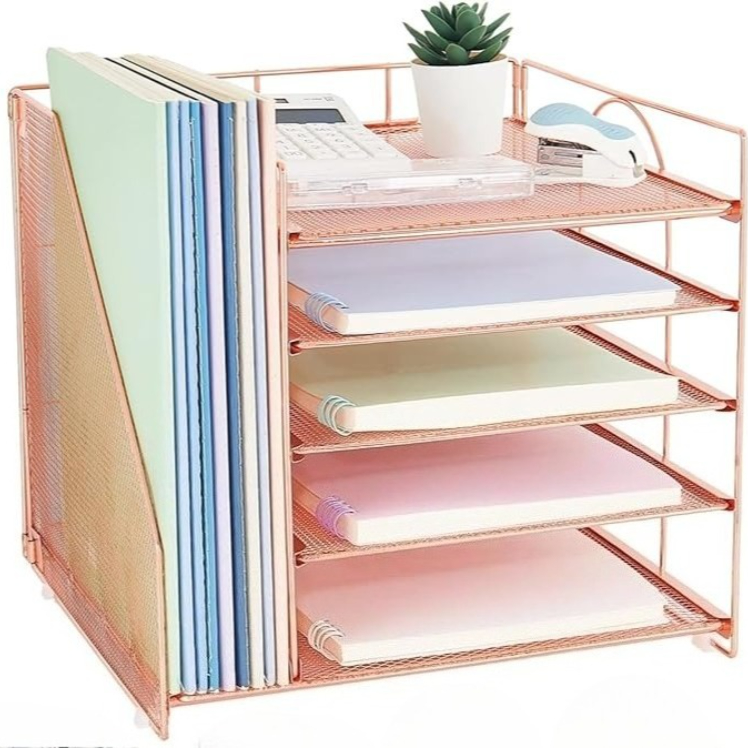 INTIGE 5-Tier Desk Organizer with File Holder, Paper Organizer with Letter Tray