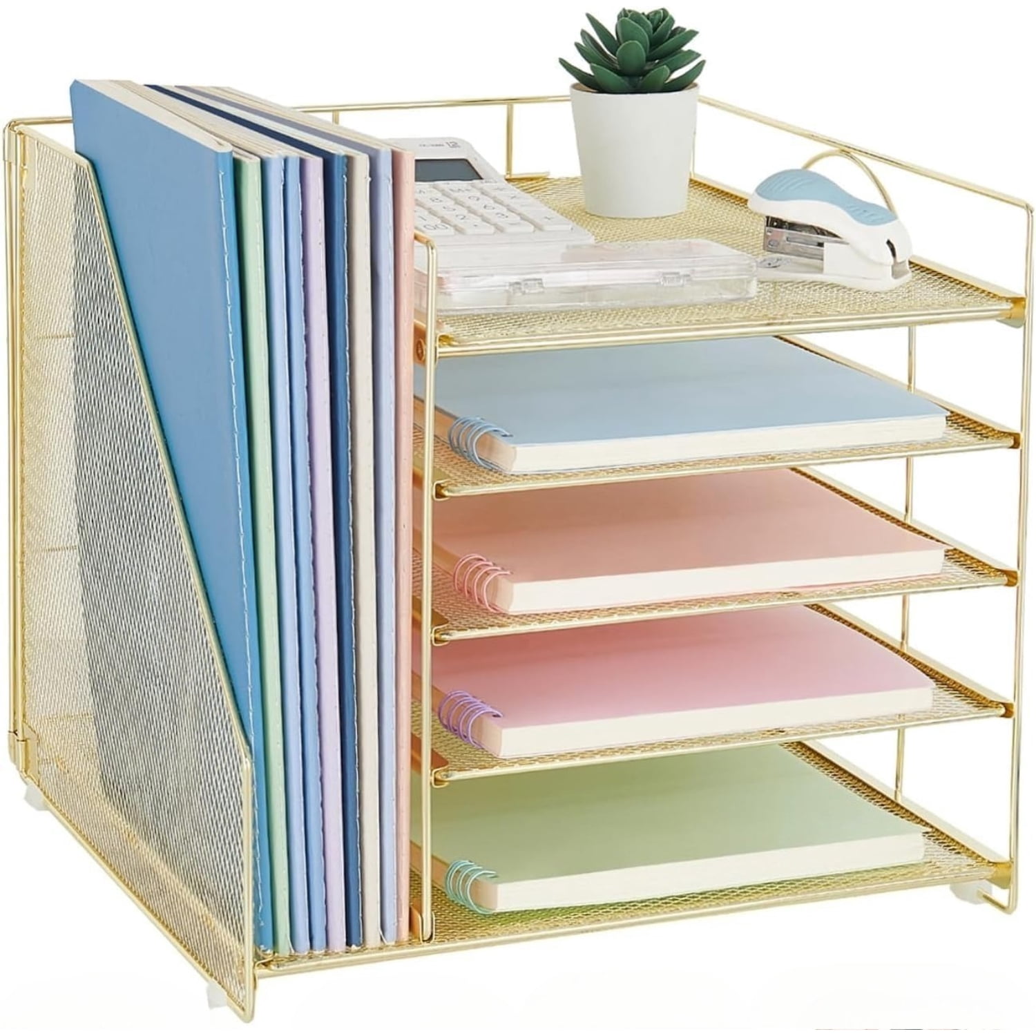 INTIGE 5-Tier Desk Organizer with File Holder, Paper Organizer with Letter Tray