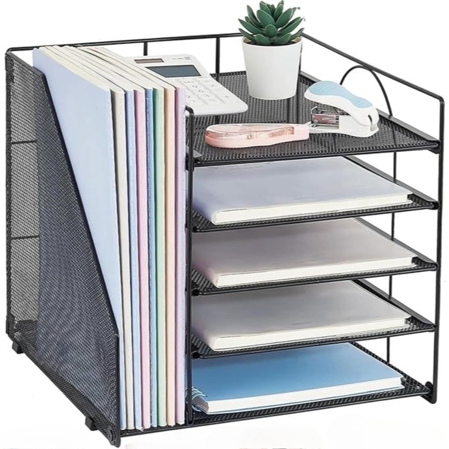 INTIGE 5-Tier Desk Organizer with File Holder, Paper Organizer with Letter Tray