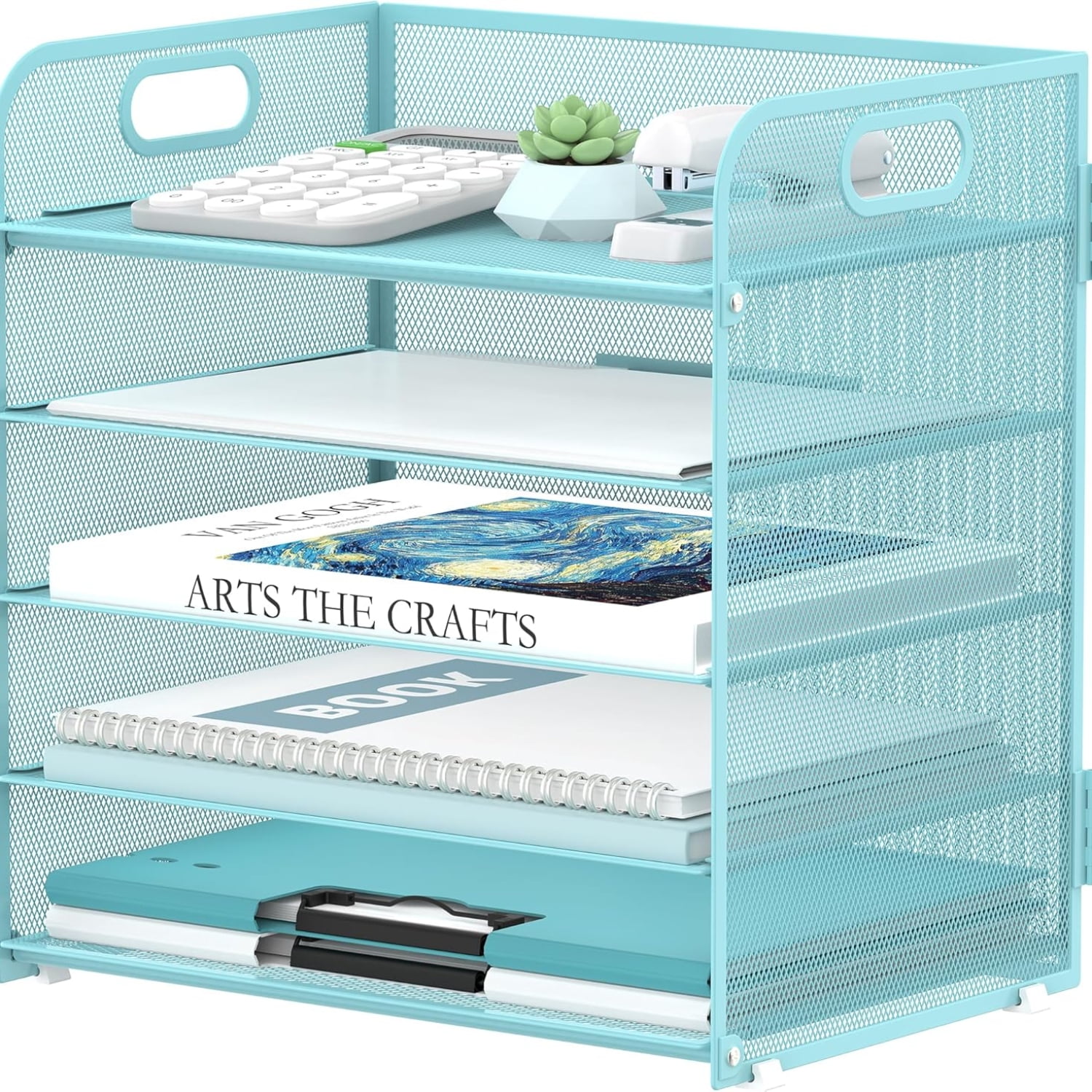INTIGE 5-Tier Desk Organizer with Handle Mesh Desk File/Paper Organizer Letter Tray for Office