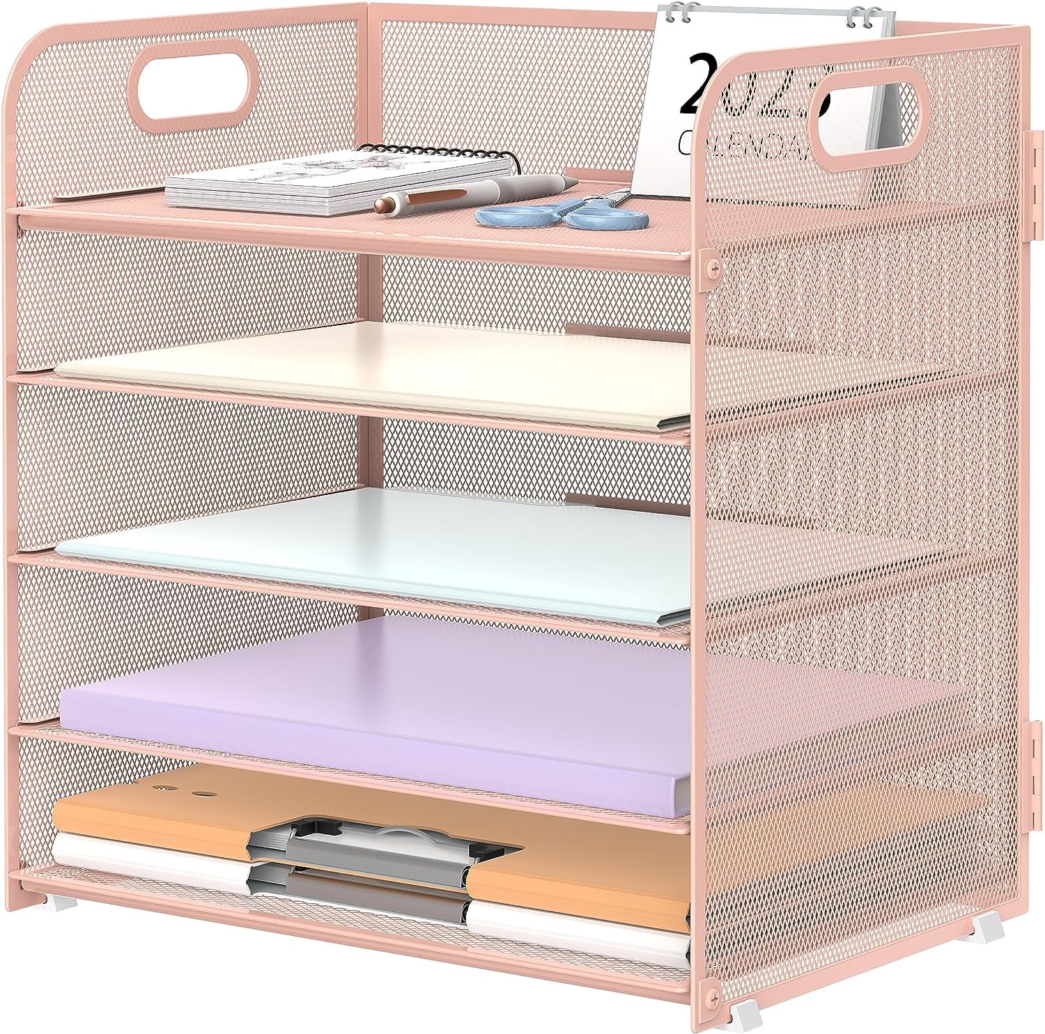 INTIGE 5-Tier Filer Organizer, Desk Storage Organizer, Pink