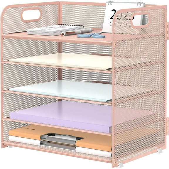 INTIGE 5-Tier Filer Organizer, Desk Storage Organizer, Pink