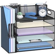 INTIGE 5-Tier Metal Desk File Organizer with Handle, Pen Holders and File Rack, Office supplies, Black, 1 Piece