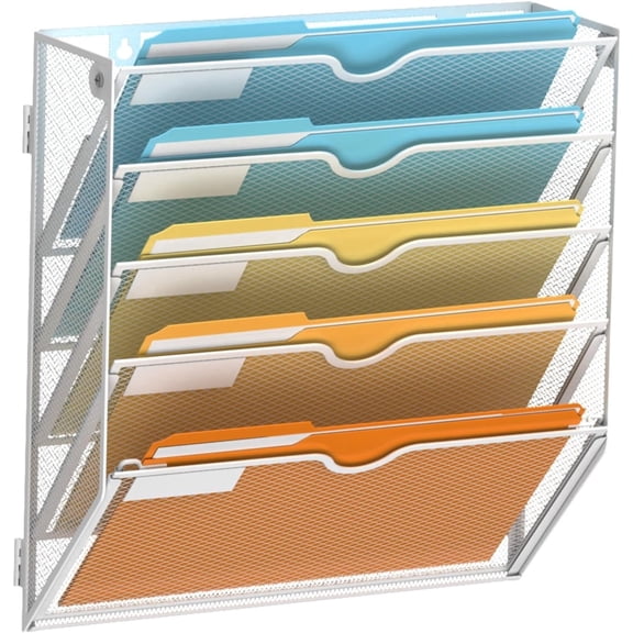 INTIGE 5-Tier Wall File Holder Organizer, Mesh Hanging File Organizer, Mail Organizer Wall Mounted for Papers