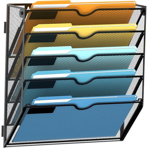 INTIGE 5-Tier Wall File Holder Organizer, Mesh Hanging File Organizer, Mail Organizer Wall Mounted for Papers