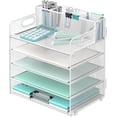 thumbnail image 1 of INTIGE 5 Trays Paper Organizer with 3 Pencil Holders-Letter Tray Desk Organzier with Handle (White), 1 of 6