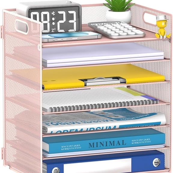 INTIGE 7 Tier Paper Organizer, Mesh Desktop File Holder with Handles for Office