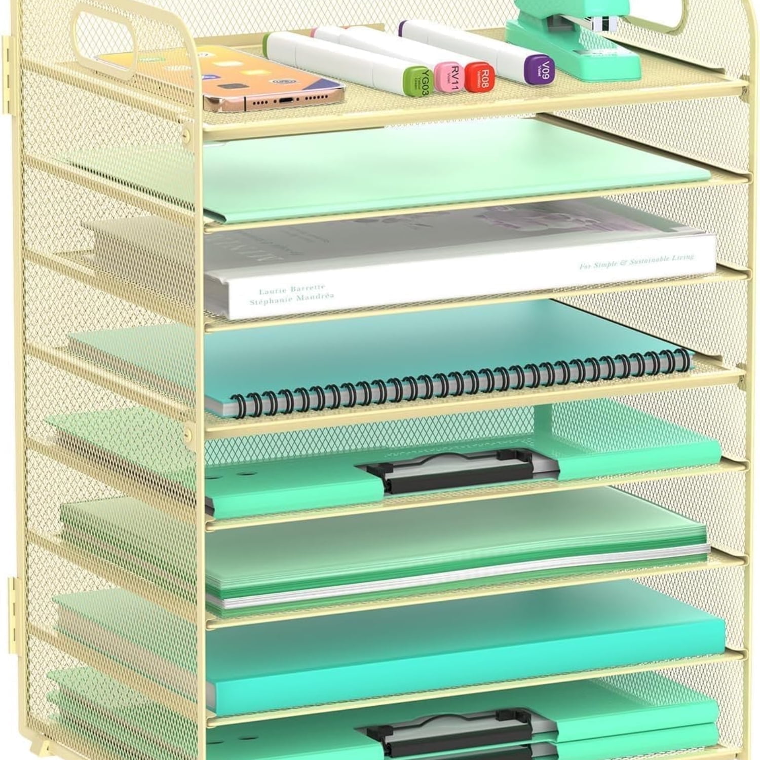 INTIGE 8-Tier Paper Letter Tray Organizer with Handles, Desk Organizers & Accessories, Yellow