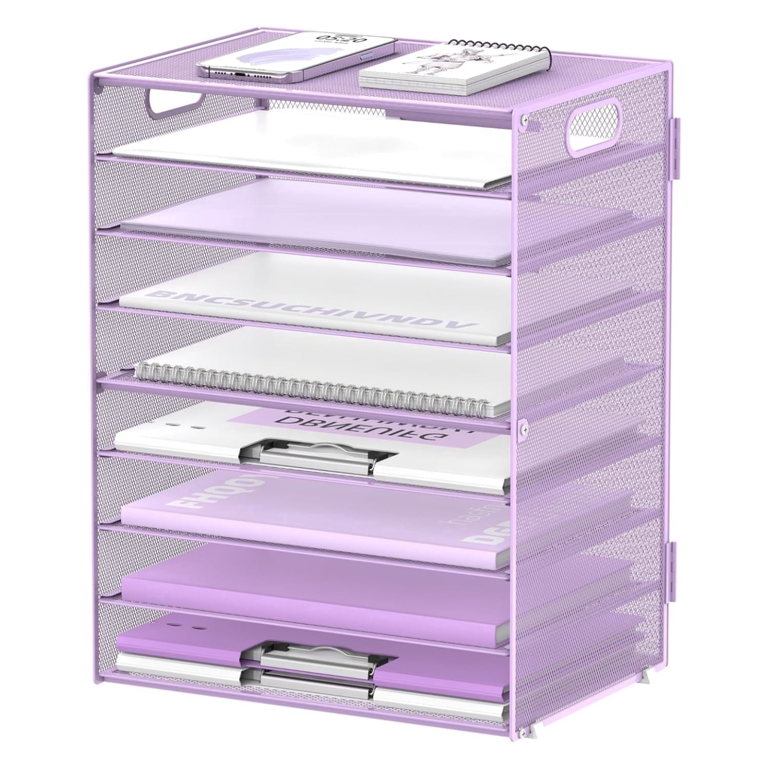 INTIGE 9-Tier Mesh Desktop Organizer with Handles, File Holder Organization, Purple, 1 Piece