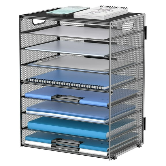 INTIGE 9-Tier Mesh Paper Tray Desk Organizer with Handles, File Holder Organization, Efficient Home and Office Organization