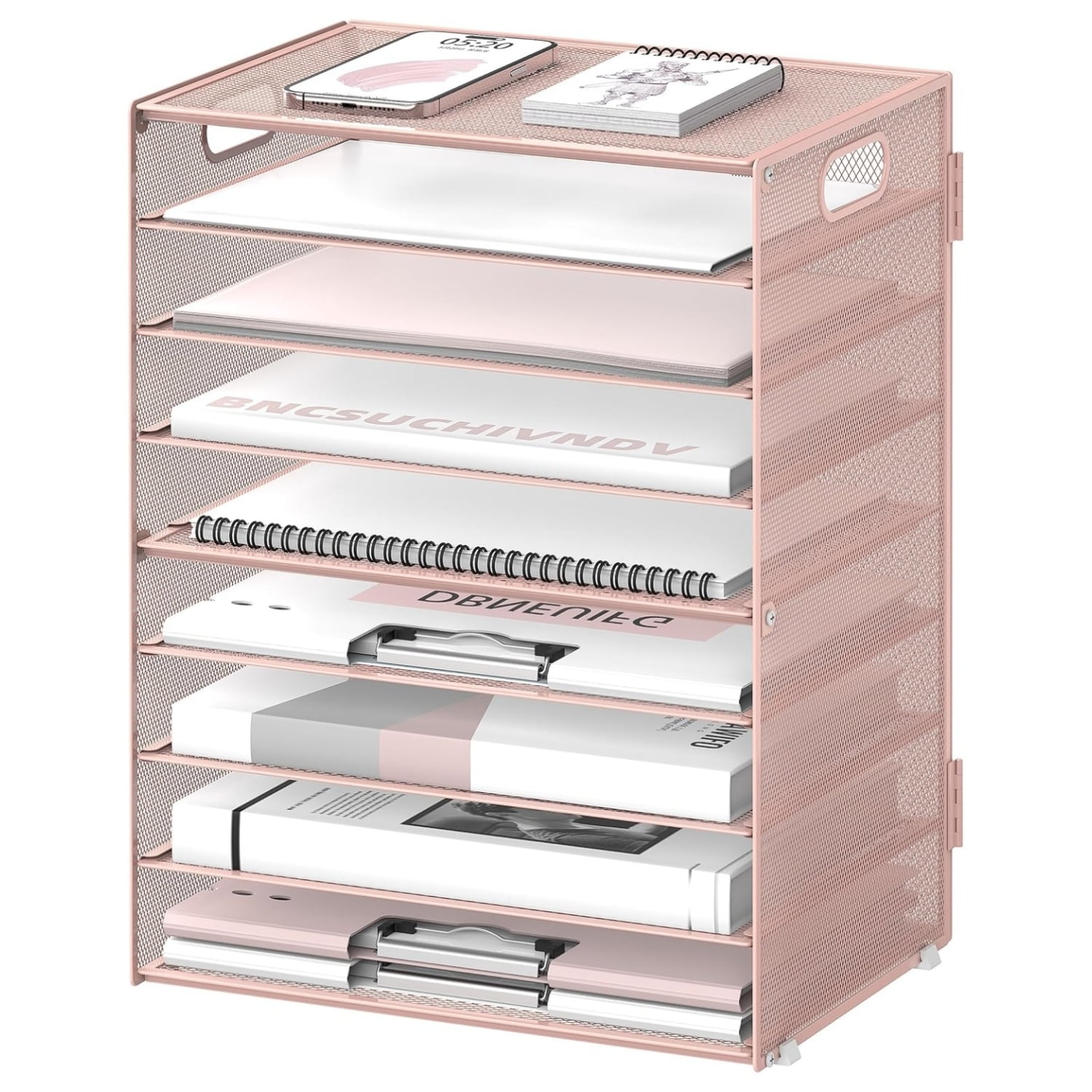 INTIGE 9-Tier Mesh Paper Tray Desk Organizer with Handles, File Holder Organization, Efficient Home and Office Organization